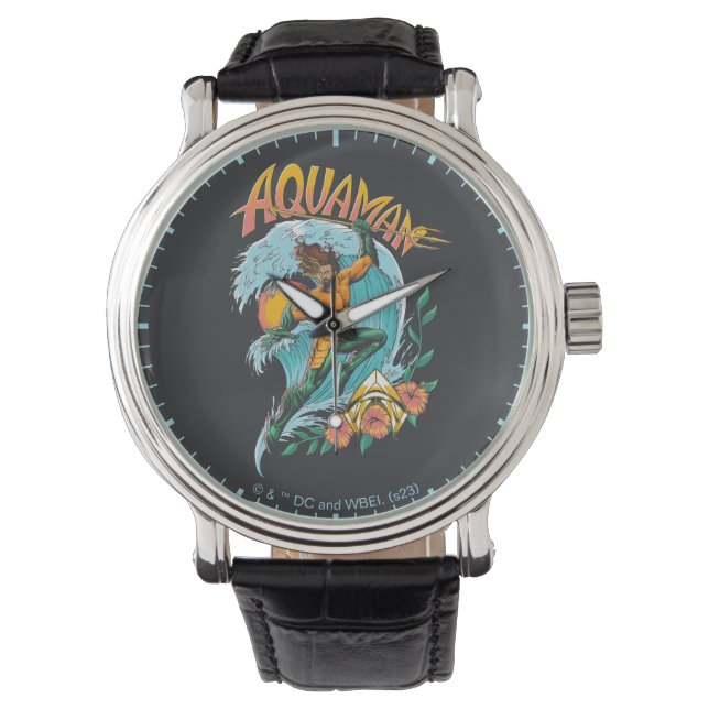 Aquaman und Trident Rising Surf Graphic Armbanduhr (Vorderseite)