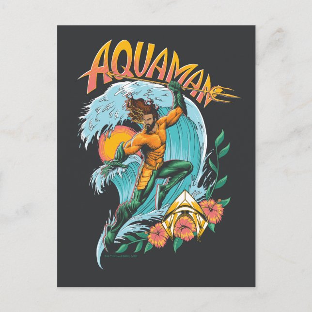 Aquaman und Trident Rising Surf Graphic Postkarte (Vorderseite)