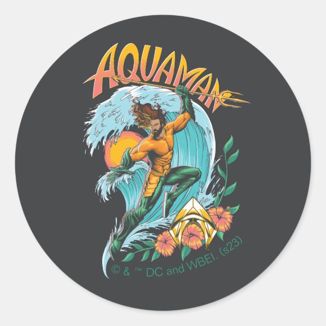 Aquaman und Trident Rising Surf Graphic Runder Aufkleber (Vorderseite)
