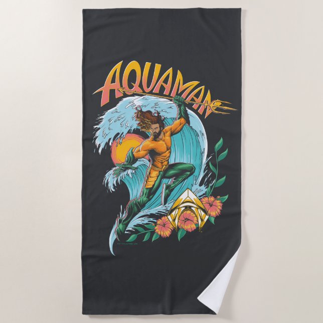 Aquaman und Trident Rising Surf Graphic Strandtuch (Vorderseite)