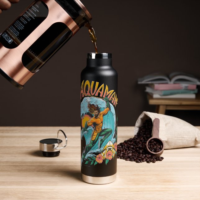 Aquaman und Trident Rising Surf Graphic Trinkflasche (Kaffee)