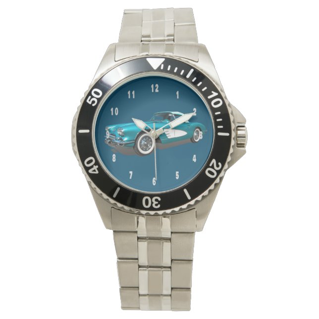 Aquamarin 59 Corvette anpassbarer Hintergrund Armbanduhr (Vorderseite)