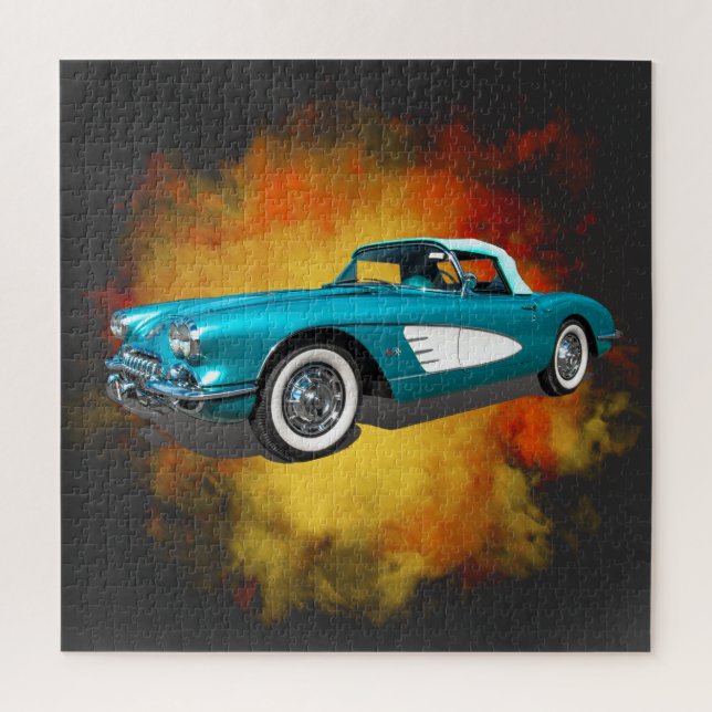 Aquamarin 59 Corvette Car Red Explosion Hintergrun (Vertikal)