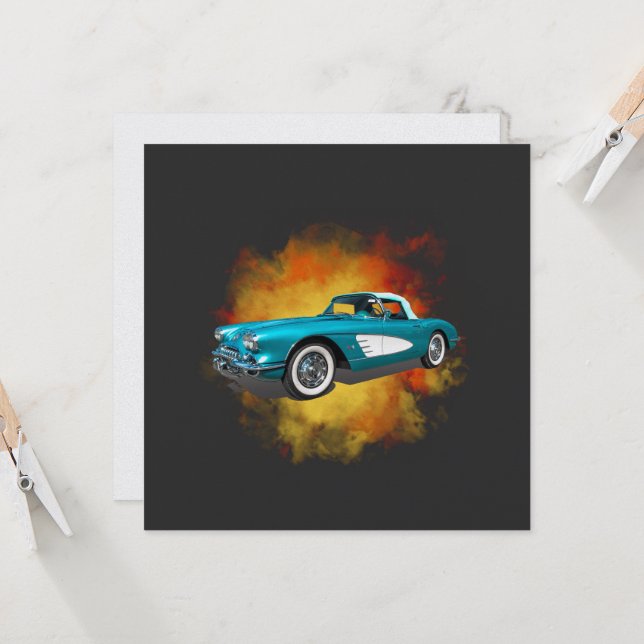 Aquamarin 59 Corvette Car Red Explosion Hintergrun Einladung (Vorderseite/Rückseite Beispiel)
