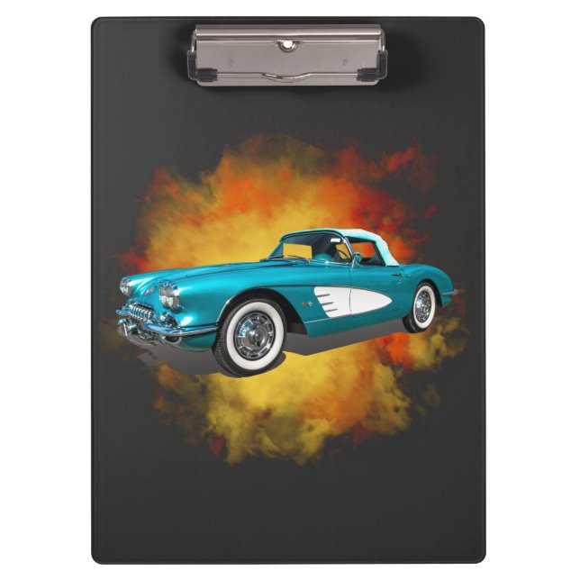 Aquamarin 59 Corvette Car Red Explosion Hintergrun Klemmbrett (Vorderseite)