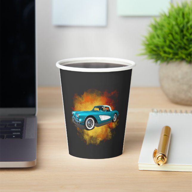 Aquamarin 59 Corvette Car Red Explosion Hintergrun Pappbecher (InSitu)
