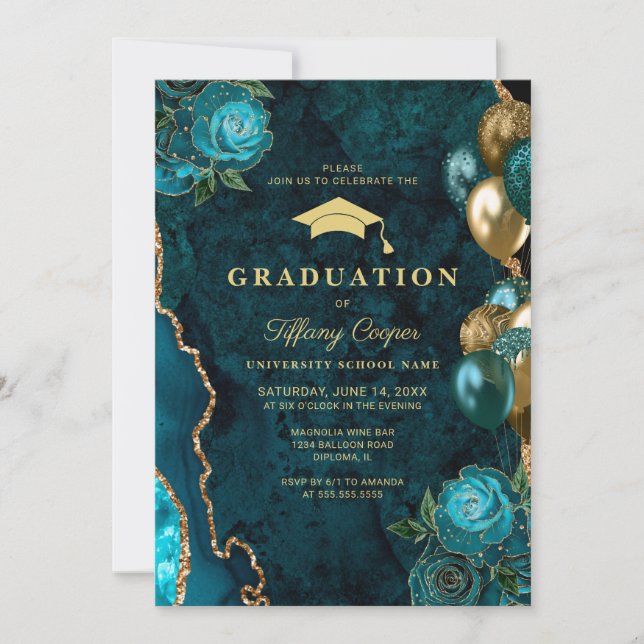 Aquamarin Agate Foto Graduation Party Einladung (Vorderseite)