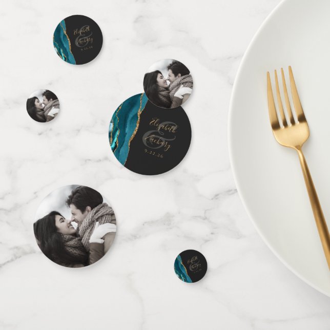 Aquamarin Agate Gold Glitzer Foto Dark Wedding Konfetti (Gruppe)