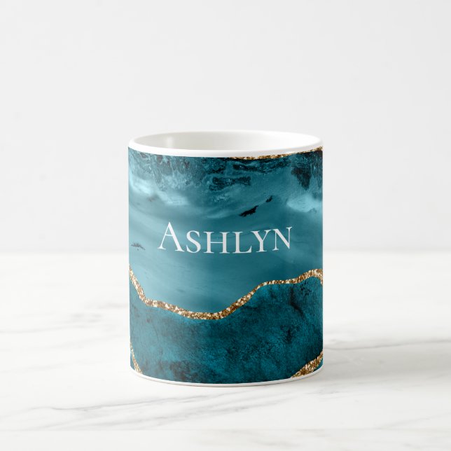 Aquamarin Aqua Blue Agate Gold Glitzer Kaffeetasse (Mittel)