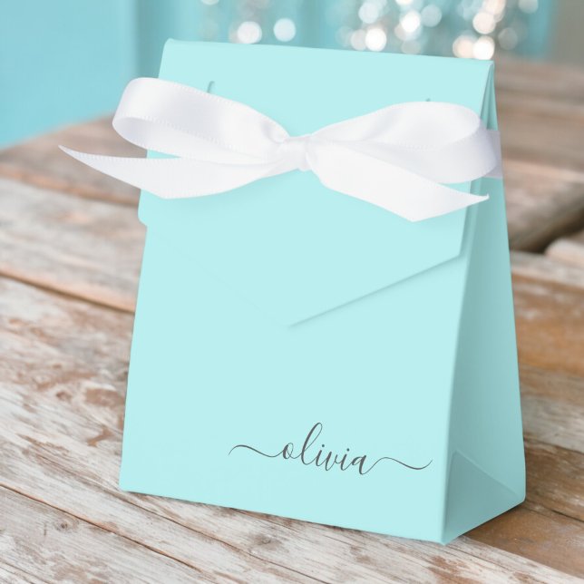 Aquamarin Aqua Blue Girly Script Monogram Name Mod Geschenkschachtel (Von Creator hochgeladen)