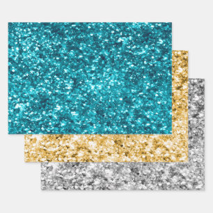 Aquamarin Aqua Blue Glitzer Sparkone Geschenkpapier Set