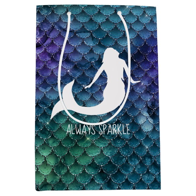 Aquamarin Aqua Blue Lila Sparkone Mermaid Mittlere Geschenktüte (Vorderseite)