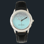 Aquamarin Aqua Blue Silver Glitzer Girl Monogram N Armbanduhr<br><div class="desc">Aqua Blue Aquamarin und Silver Sparkle Glitzer Monogram Name Watch. Das macht den perfekten 16 Geburtstag,  Hochzeit,  Brautparty,  Jubiläum,  Babydusche oder Junggeselinnen-Abschied Geschenk für jemanden,  der Lieben glamourösen Luxus und schicke Stile.</div>