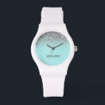 Aquamarin Aqua Blue Silver Glitzer Girl Monogram N Armbanduhr<br><div class="desc">Aqua Blue Aquamarin und Silver Sparkle Glitzer Monogram Name Watch. Dies macht den perfekten Abschluss,  Geburtstag,  Hochzeit,  Brautparty,  Jubiläum,  Babydusche oder Junggeselinnen-Abschied Geschenk für jemanden,  die Lieben glamourösen Luxus und schicke Stile.</div>