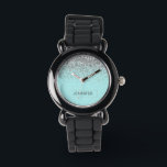 Aquamarin Aqua Blue Silver Glitzer Girl Monogram N Armbanduhr<br><div class="desc">Aqua Blue Aquamarin und Silver Sparkle Glitzer Monogram Name Watch. Das macht den perfekten 16 Geburtstag,  Hochzeit,  Brautparty,  Jubiläum,  Babydusche oder Junggeselinnen-Abschied Geschenk für jemanden,  der Lieben glamourösen Luxus und schicke Stile.</div>