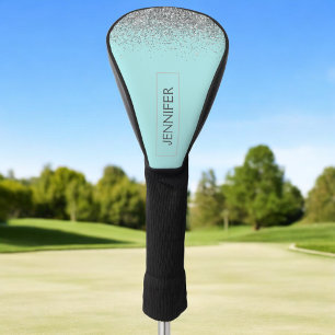 Aquamarin Aqua Blue Silver Glitzer Girl Monogram N Golf Headcover