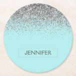 Aquamarin Aqua Blue Silver Glitzer Girl Monogram N Runder Pappuntersetzer<br><div class="desc">Aqua Blue Aquamarin und Silver Sparkle Glitzer Monogram Name Paper Untersetzer. Dies macht den perfekten Abschluss,  Geburtstag,  Hochzeit,  Brautparty,  Jubiläum,  Babydusche oder Junggeselinnen-Abschied Geschenk für jemanden,  die Lieben glamourösen Luxus und schicke Stile.</div>