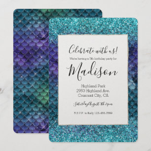 Aquamarin Aqua Lila Mermaid Sparkasse Glitzer Einladung