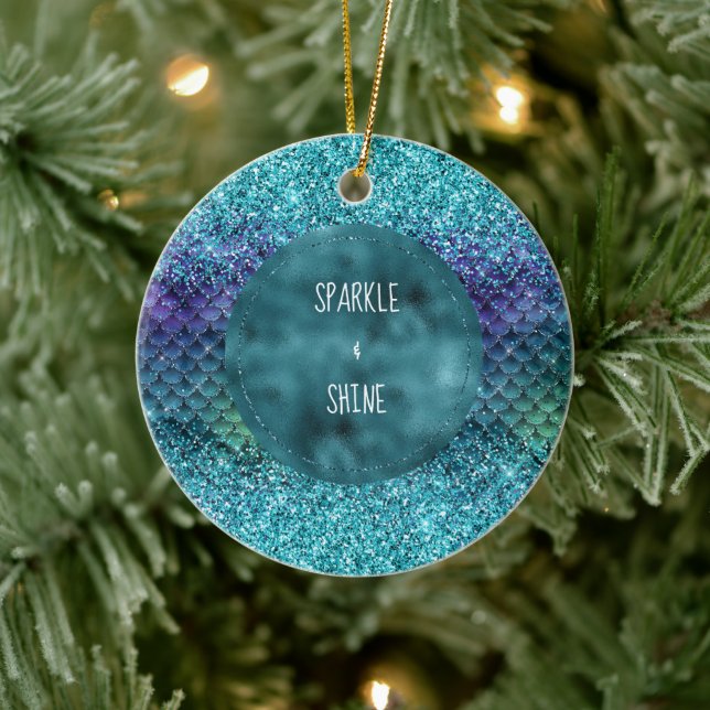 Aquamarin Aqua Lila Mermaid Sparkle Glitzer Keramik Ornament (Baum)