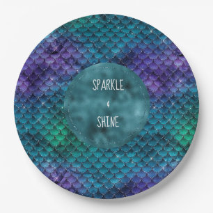 Aquamarin Aqua Lila Mermaid Sparkle Pappteller