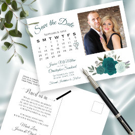 Aquamarin & Aqua Rose Foto & Kalender Save the Dat Ankündigungspostkarte