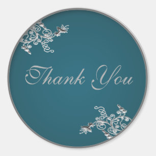 Aquamarin auf Pewter 1.5" Runde Dankeschön Sticker