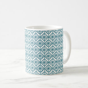 Aquamarin auf weißem ethnischem Muster, Blume, Che Kaffeetasse