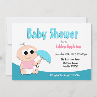 Aquamarin Baby Umbrella - Einladungen zur Dusche