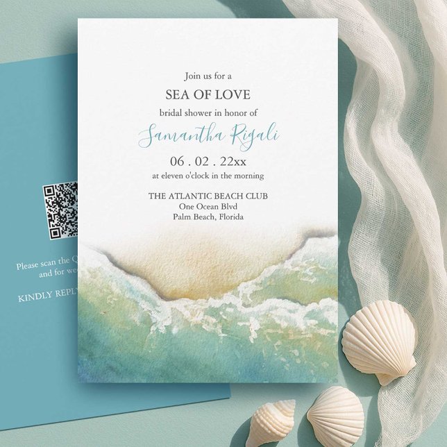 Aquamarin Beach Bridal Dusche Einladungen | Küste (teac beach bridal shower invitations watercolor shoreline by small business owner do tell a belle)