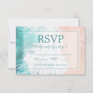 Aquamarin Beach Ocean Sand Wedding RSVP #4 Karte