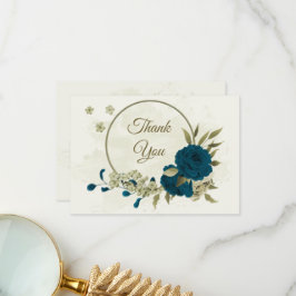 aquamarin-beige-Blume botanische Hochzeit Dankeskarte