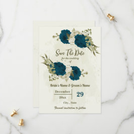 aquamarin-beige-Blume botanische Hochzeit Save The Date