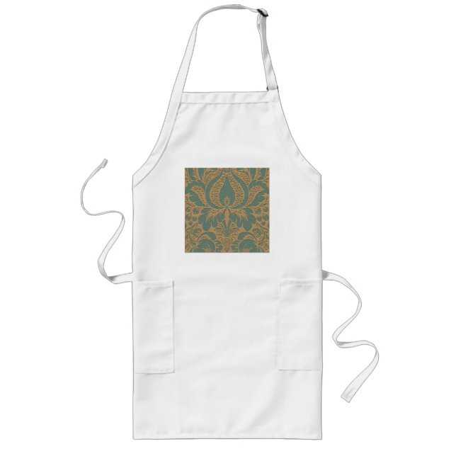Aquamarin Beige Damask Long Schürze (Vorne)