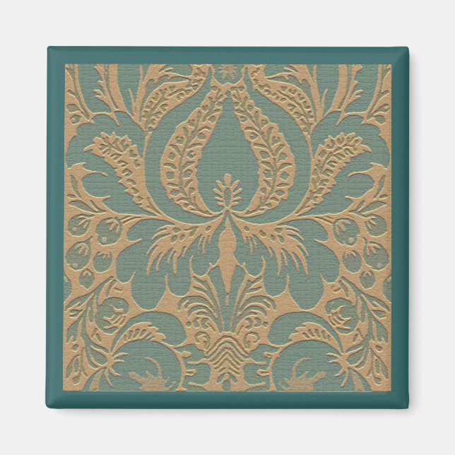 Aquamarin Beige Damask Magnet (Vorne)