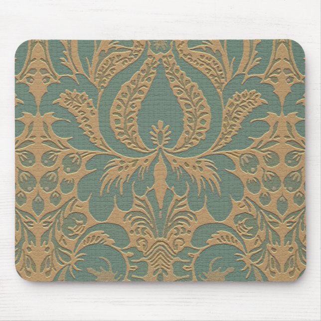 Aquamarin Beige Damask Mousepad (Vorne)