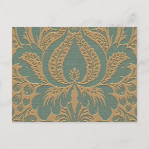 Aquamarin Beige Damask Postkarte
