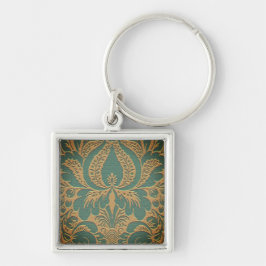 Aquamarin Beige Damask Schlüsselanhänger