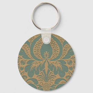 Aquamarin Beige Damask Schlüsselanhänger
