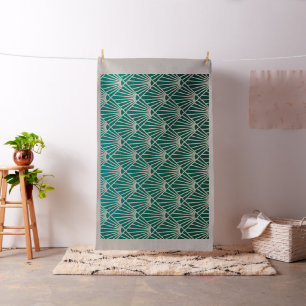 aquamarin, beige, Jugendstil, Art Deko, Fanmuster, Stoff