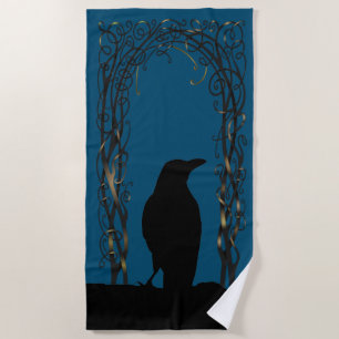 Aquamarin Bird Silhouette Black Raven Strandtuch