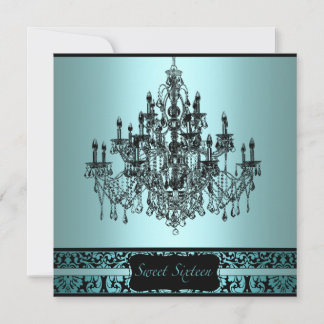 Aquamarin Black Chandelier Sweet 16 Geburtstagspar Einladung