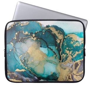 Aquamarin Black Gold Alcohol Ink Fluid Artabstract Laptopschutzhülle