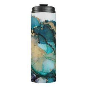Aquamarin Black Gold Alcohol Ink Fluid Artabstract Thermosbecher