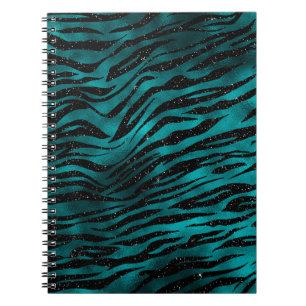 Aquamarin & Black Ombre Glam Glitzer Tiger Streife Notizblock