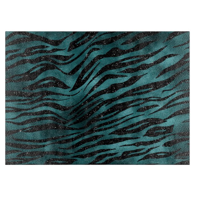 Aquamarin & Black Ombre Glam Glitzer Tiger Streife Schneidebrett (Vorderseite)