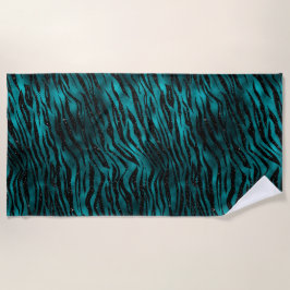 Aquamarin & Black Ombre Glam Glitzer Tiger Streife Strandtuch