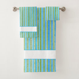 Aquamarin, blau, grün und weiß Streifen Badhandtuch Set