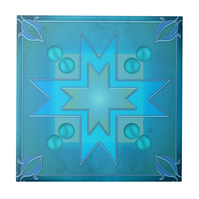 Aquamarin Blau-grüne Geometrische Gestaltung Badez Fliese (Vorderseite)
