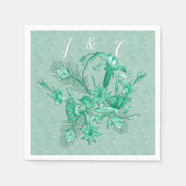 Aquamarin Blau - Grüner Hintergrund mit Blume Serviette