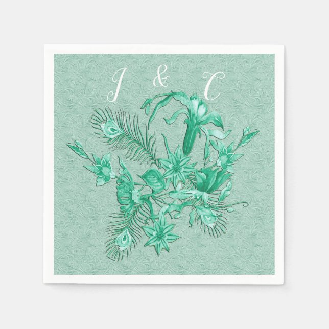 Aquamarin Blau - Grüner Hintergrund mit Blume Serviette (Vorderseite)